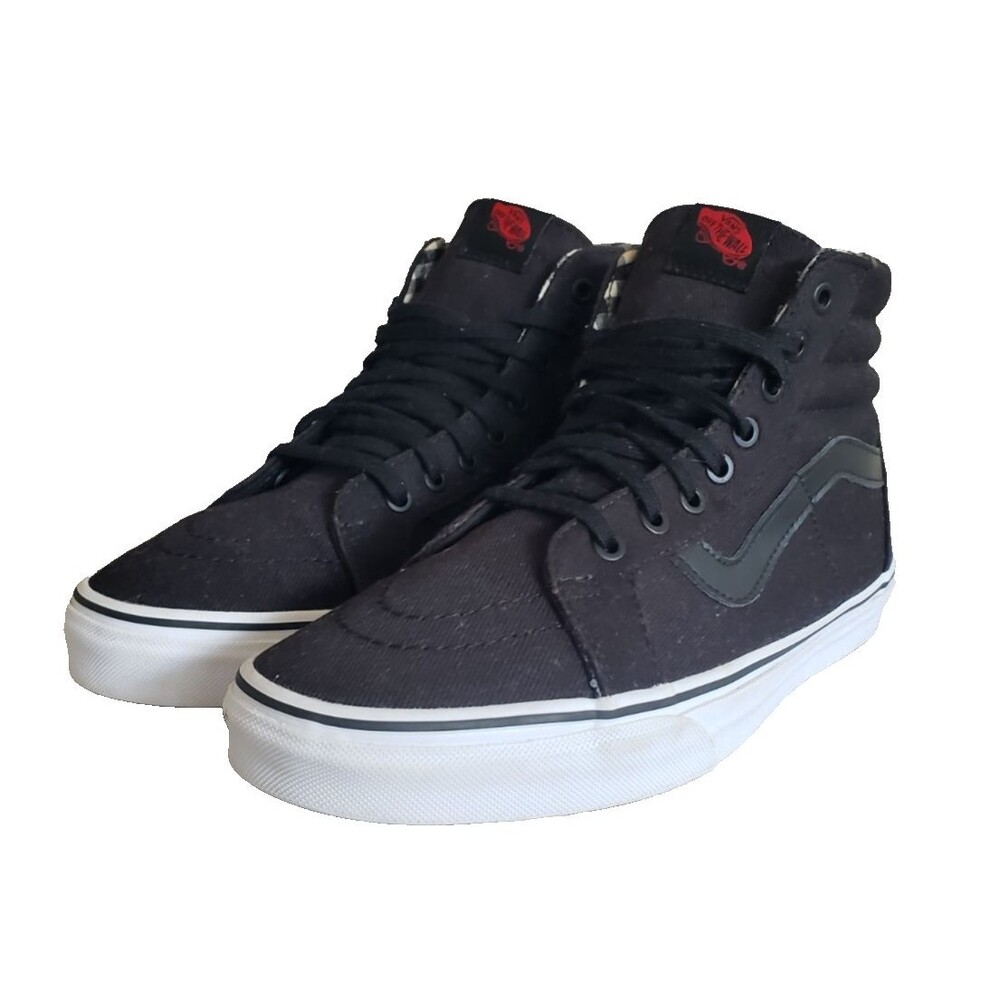 Vans SK8-HI Reissue Twill &‎ Gingham Sneakers Black Men's Size 9 Women's Sz 10.5